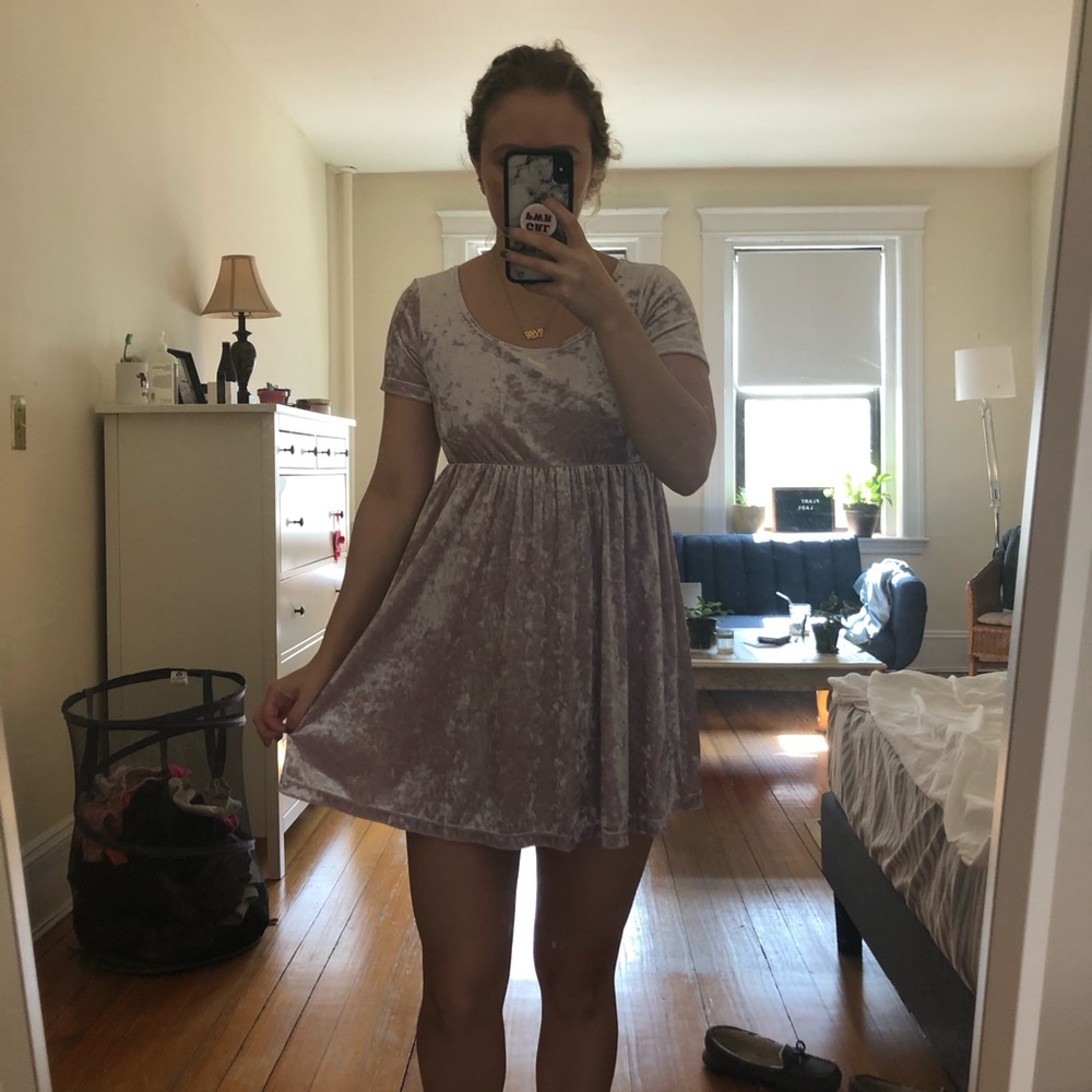 american apparel babydoll pink/purple velvet dress